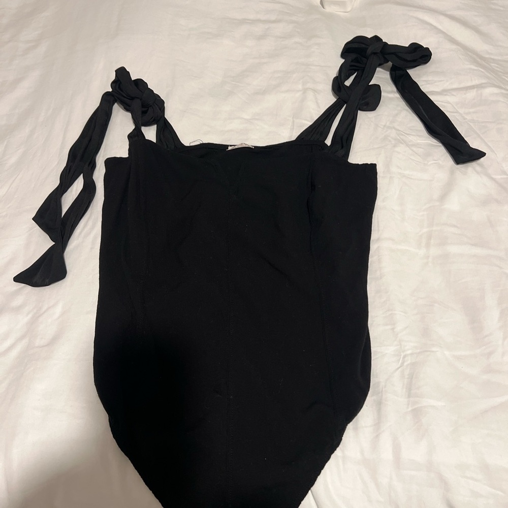 Free People Black Bodysuit with Tie Straps